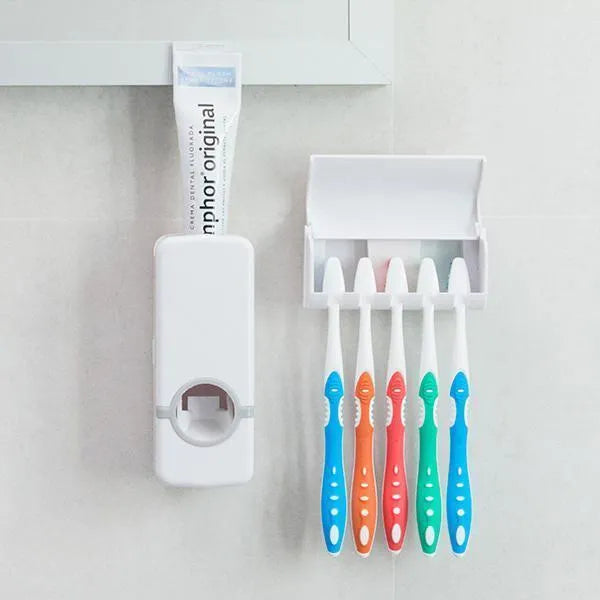 Set of Toothpaste Dispenser & Toothbrush Holder